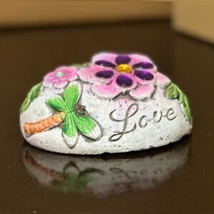 Decorative Love Stone with Dragonfly & Floral Design